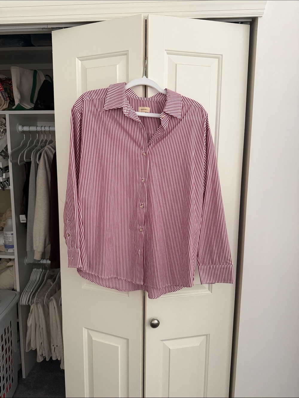 DONNI The Stripe Pop Shirt in Tomato Stripe - Picture 4 of 4
